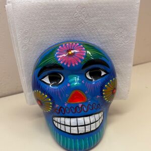 🎉 Ceramic Calavera Skull Napkin Holder – Made in Mexico 🎉